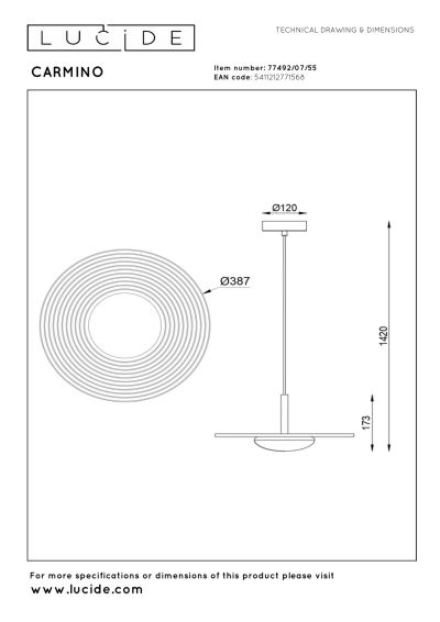 Lucide CARMINO - Pendant light - Ø 38,7 cm - LED - 1x8W 3000K - Terracotta